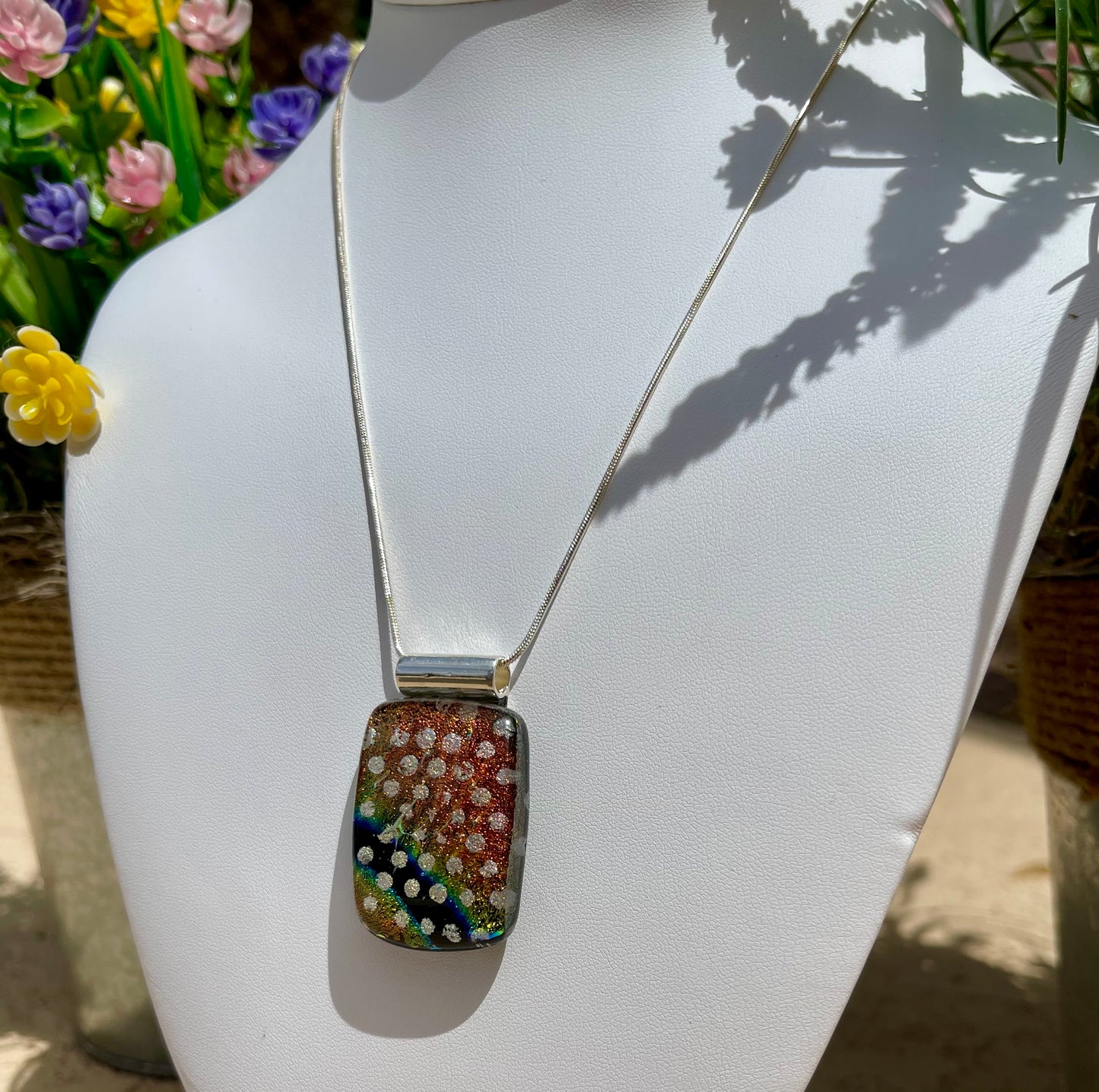 Dichroic Glass Pendant with Dots - Handmade