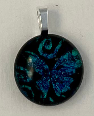 Petite Butterfly Green Blue Dazzling Pendant - handmade