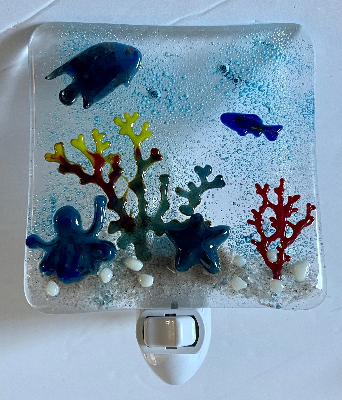 Under the Sea with Fish and Octopus Fused Glass Night Light - Handmade