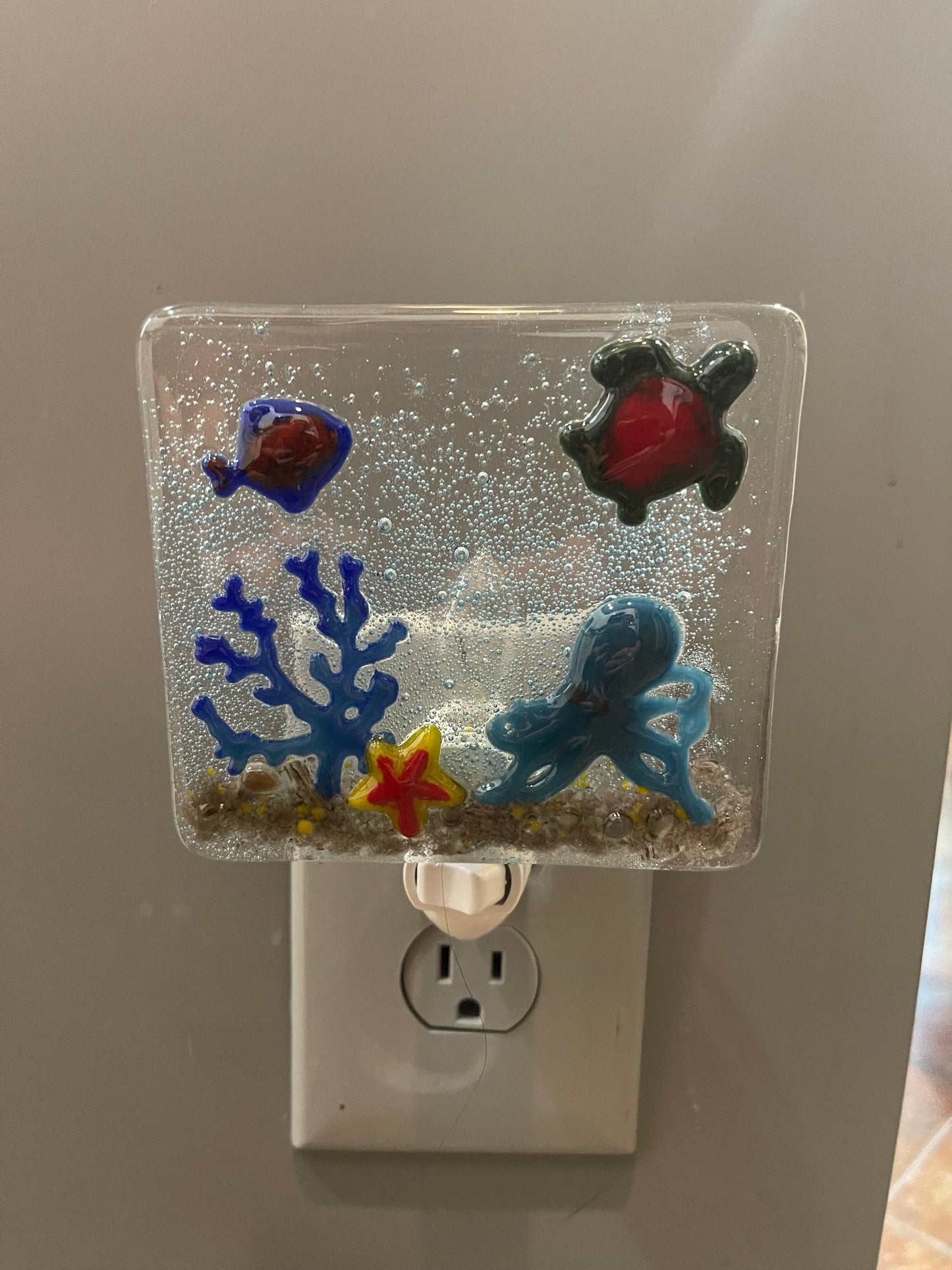 Under the Sea with Fish and Octopus Fused Glass Night Light - Handmade