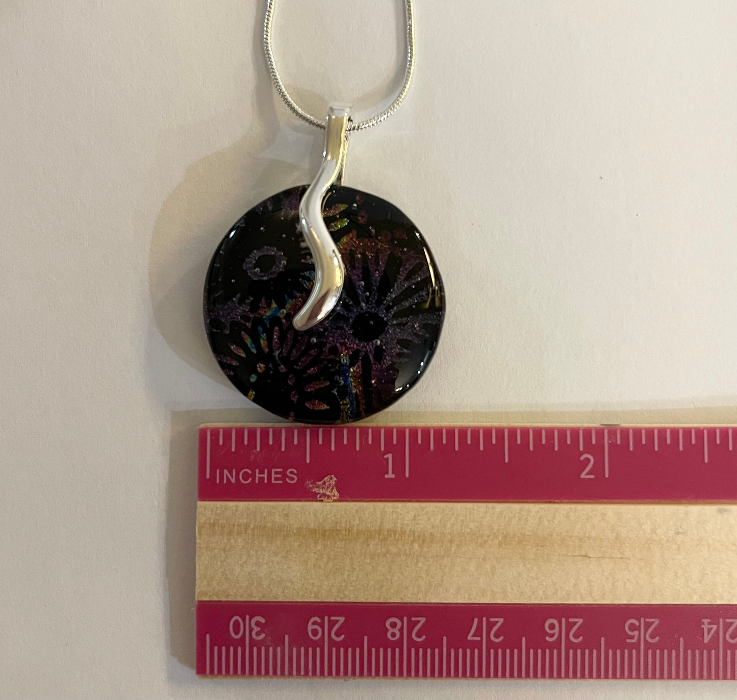 Multi-Colored Flower Dichroic Glass Pendant in Silver Plated Setting - Handmade          