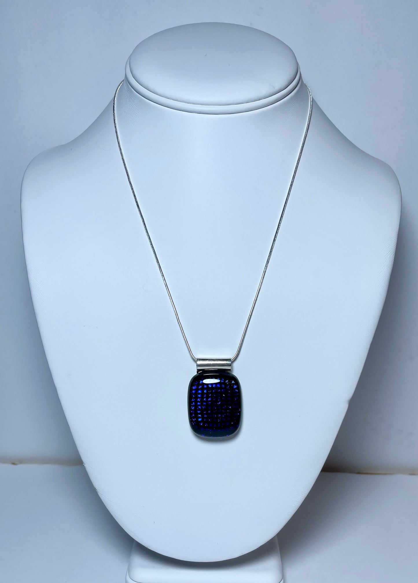 Dark Blue Square Sparkles of Dichroic Glass Pendant - Handmade          