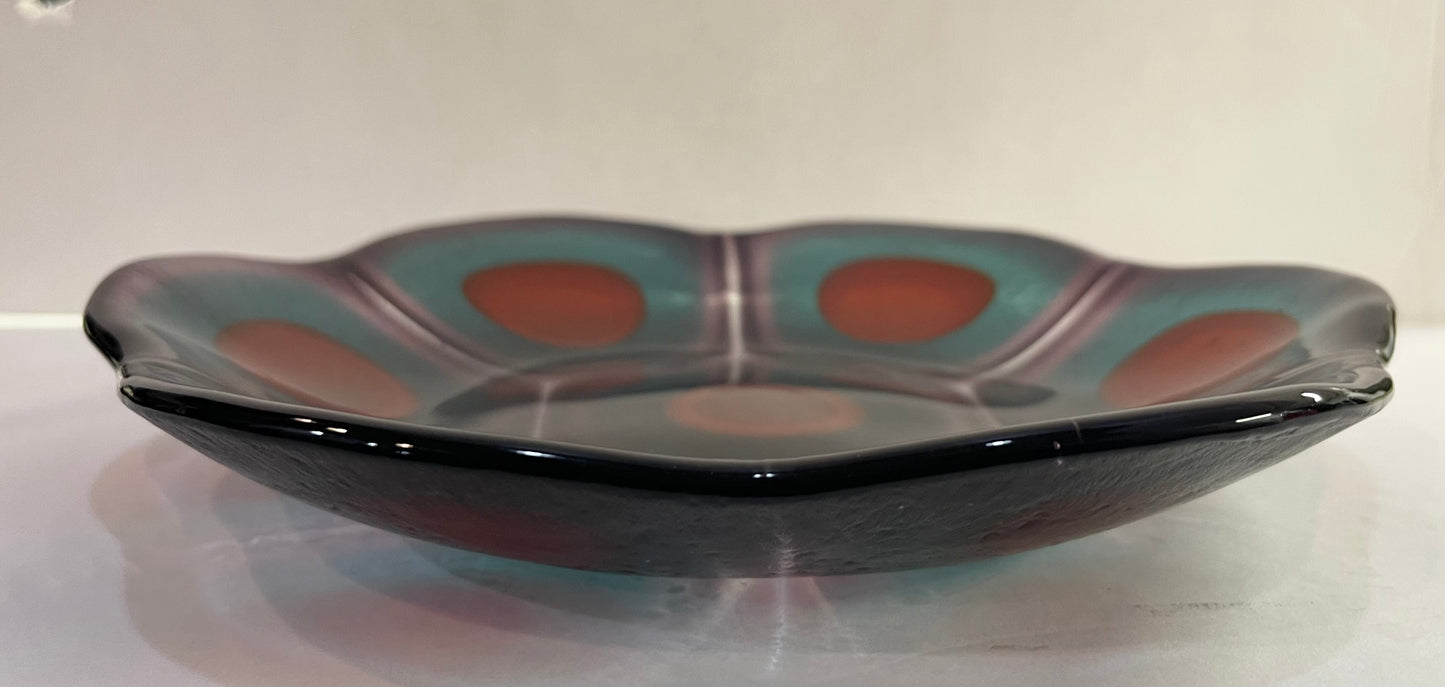 Large Purple, Red, Blue, Floral Shaped Fused Glass Bowl - Handmade, Summer Bowl, Fruit Bowl