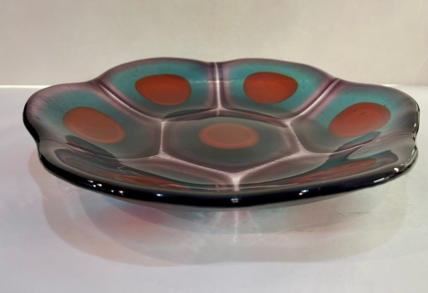 Large Purple, Red, Blue, Floral Shaped Fused Glass Bowl - Handmade, Summer Bowl, Fruit Bowl