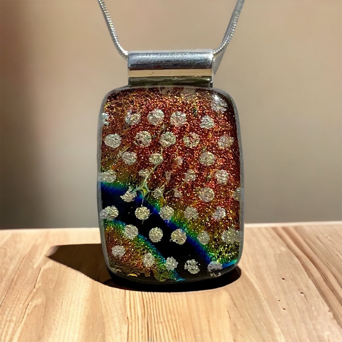 Dichroic Glass Pendant with Dots - Handmade