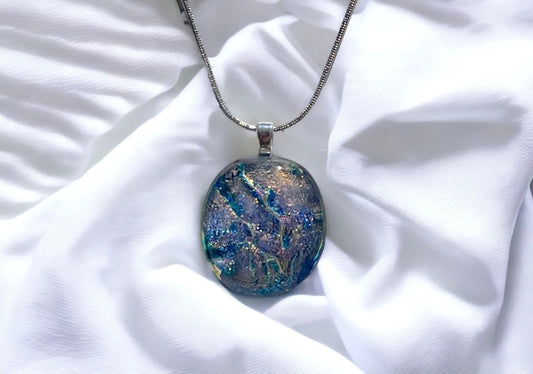 Dazzling Mystic Blue, Pink, Purple Dichroic Glass Pendant - Handmade