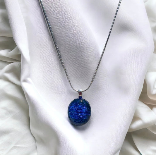 Blue Oval Dichroic Glass Pendant