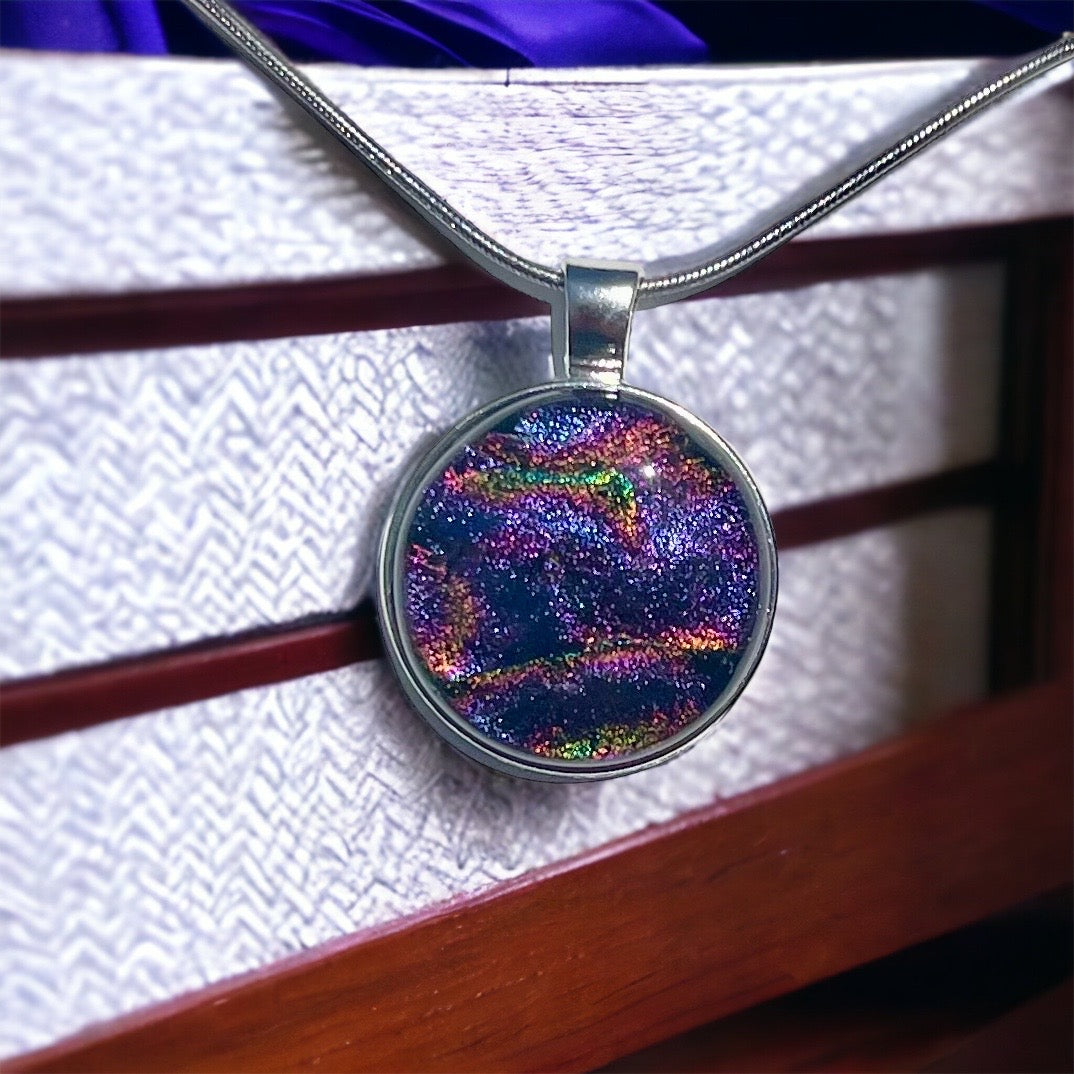 Round Marble Rainbow Dichroic Glass Pendant - Handmade