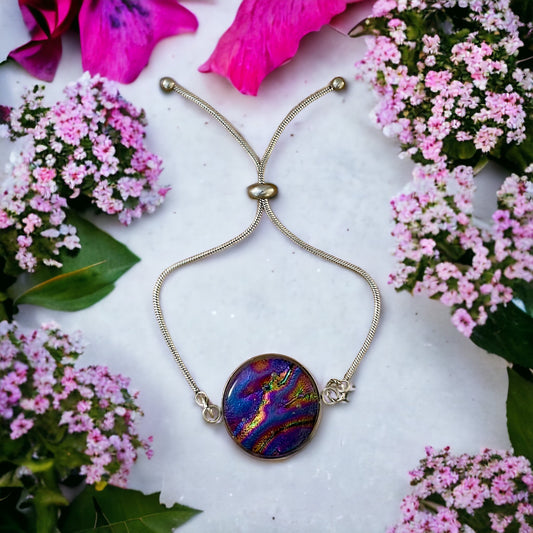 Purple Passion Swirl Dichroic Glass Pendant Pinch Bracelet