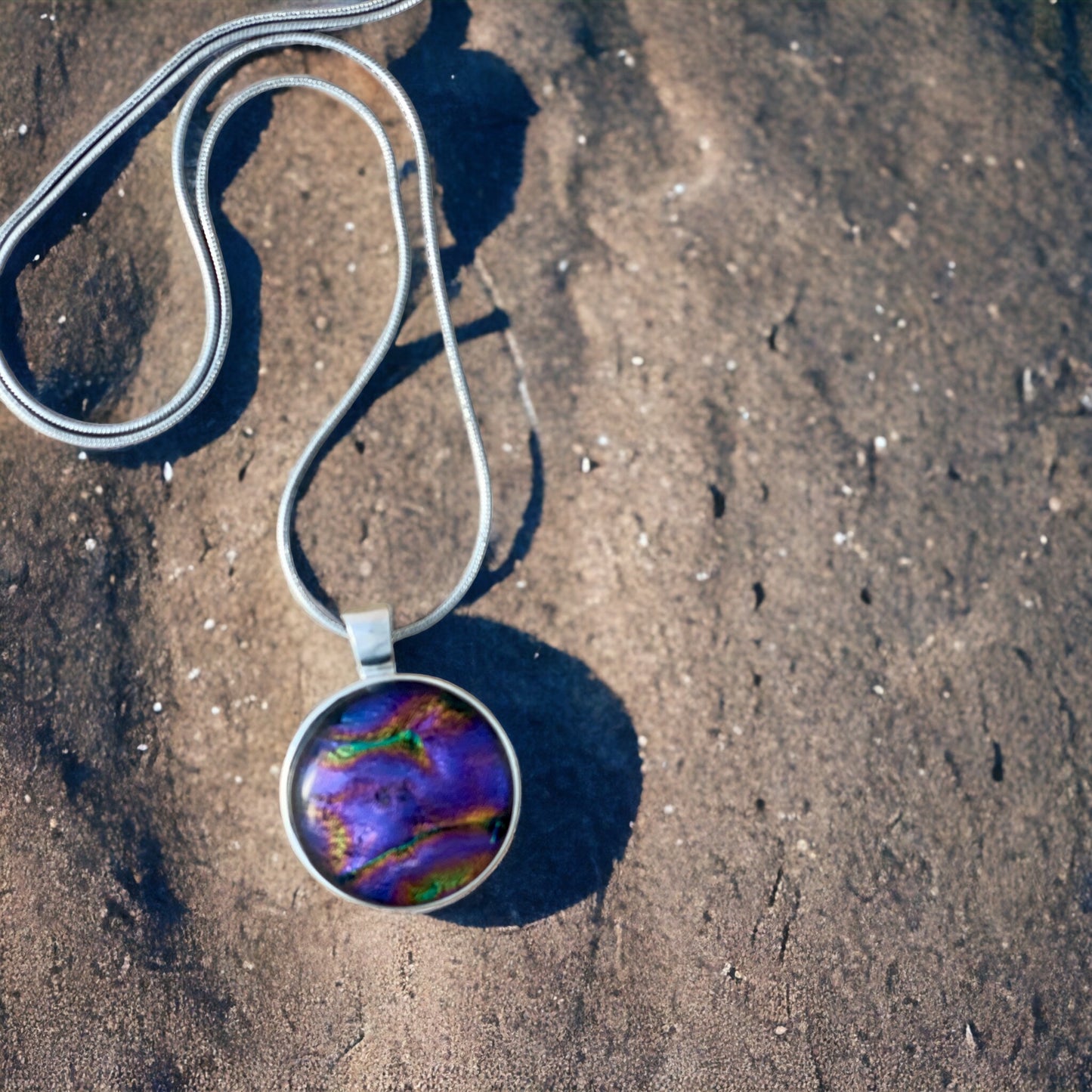 Round Marble Rainbow Dichroic Glass Pendant - Handmade