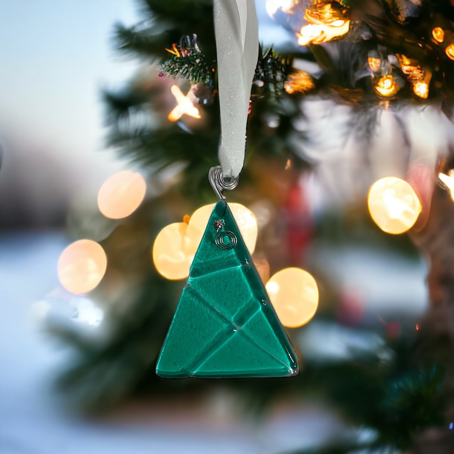 Green Fused Glass Holiday Tree Ornament - Handmade