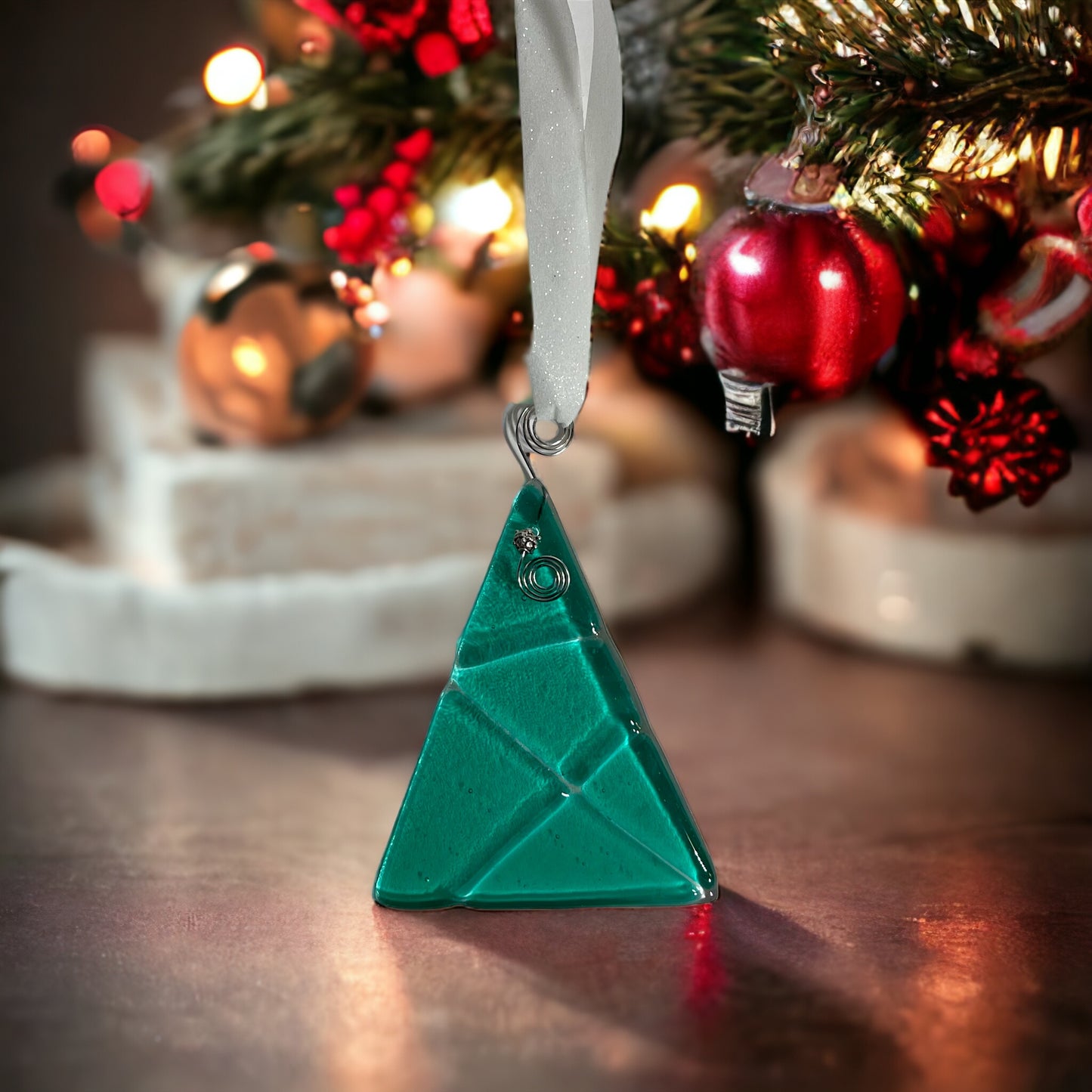 Green Fused Glass Holiday Tree Ornament - Handmade