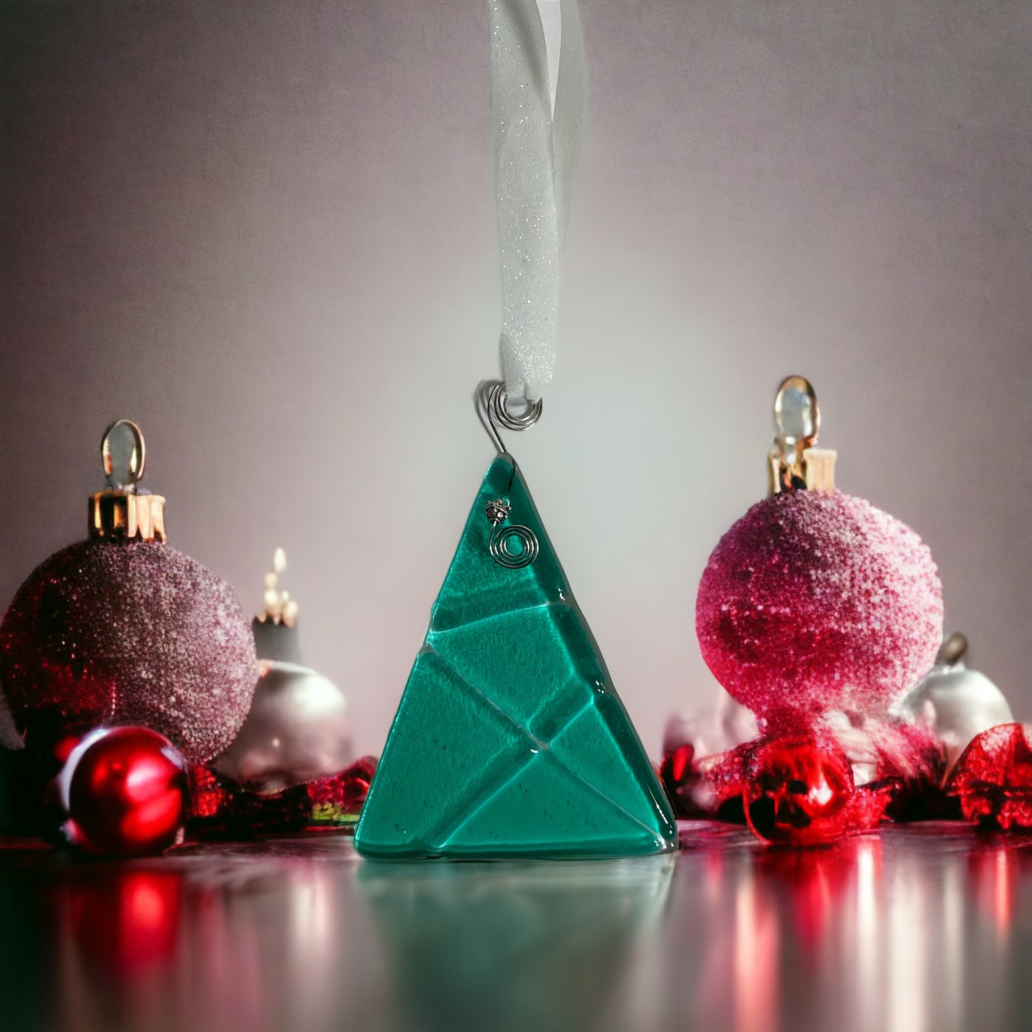 Green Fused Glass Holiday Tree Ornament - Handmade