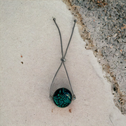 Adjustable Blue/Green/Turquoise Flower Bracelet - Handmade