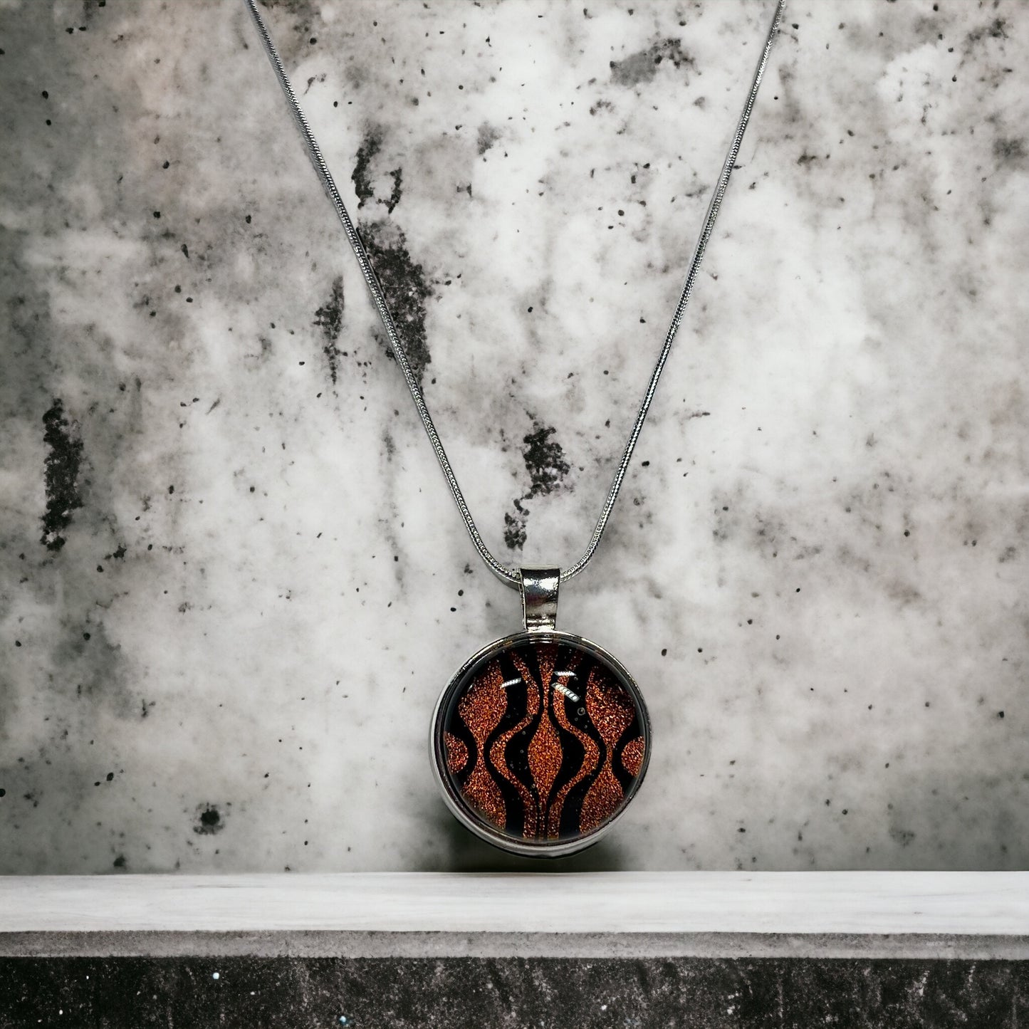 Orange/Gold and Black Dichroic Glass Dazzling Sparkle Pendant - Homemade