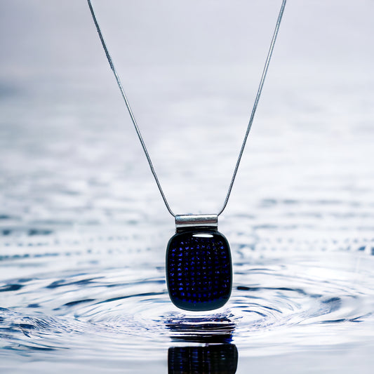 Dark Blue Square Sparkles of Dichroic Glass Pendant - Handmade          