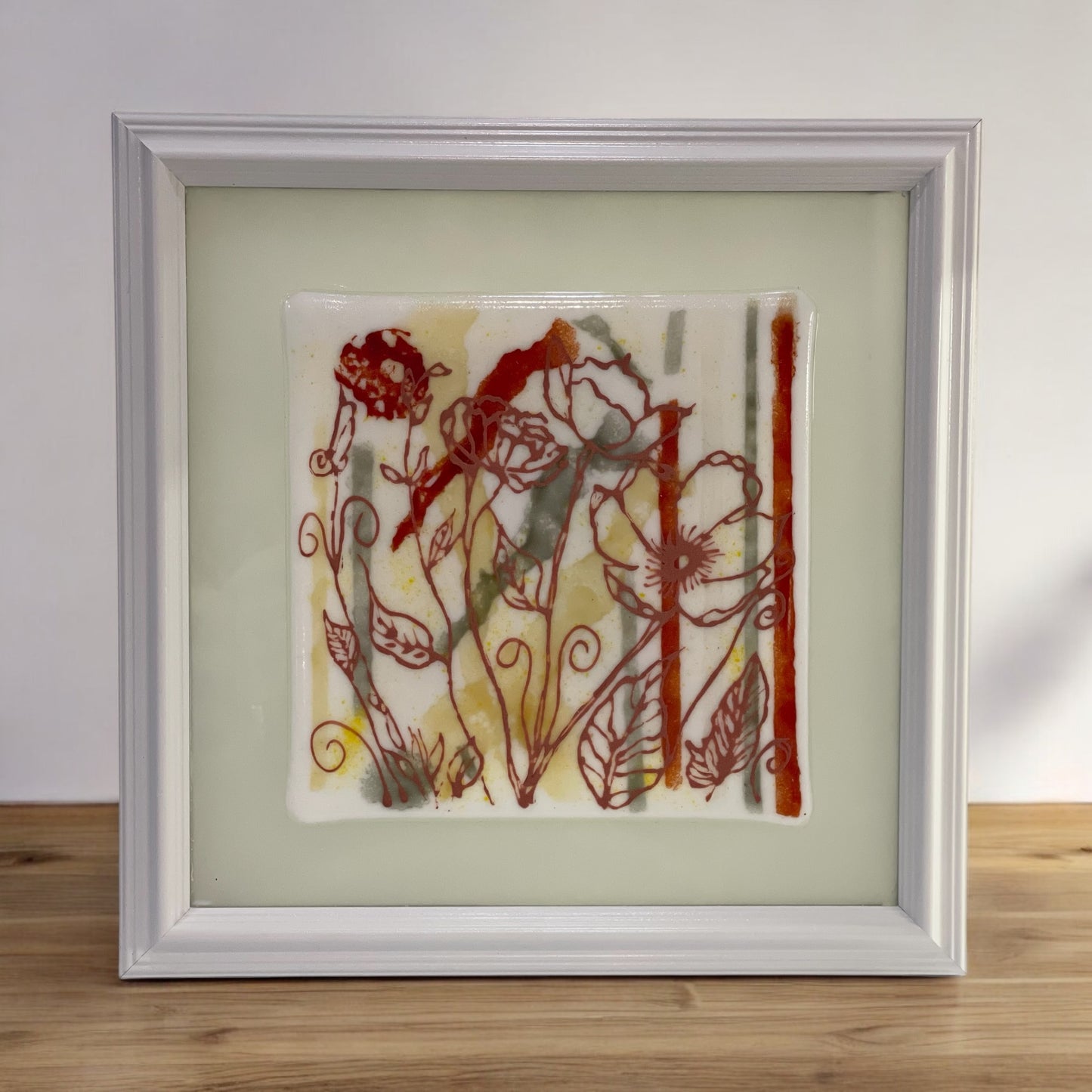 Floral Painted Glass Picture with Watercolor Backgrounds - Handmade, Boho Floral Picture, Watercolor Floral Picture