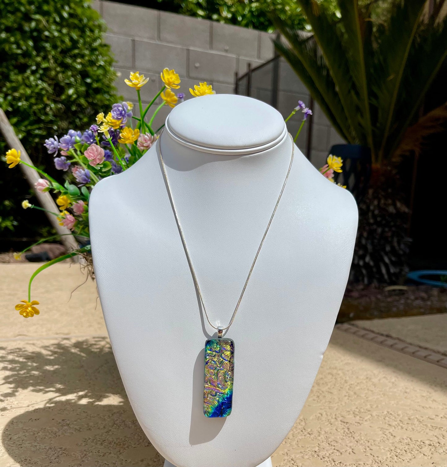 Dazzling Multi-Colored Dichroic Glass Pendant - Handmade