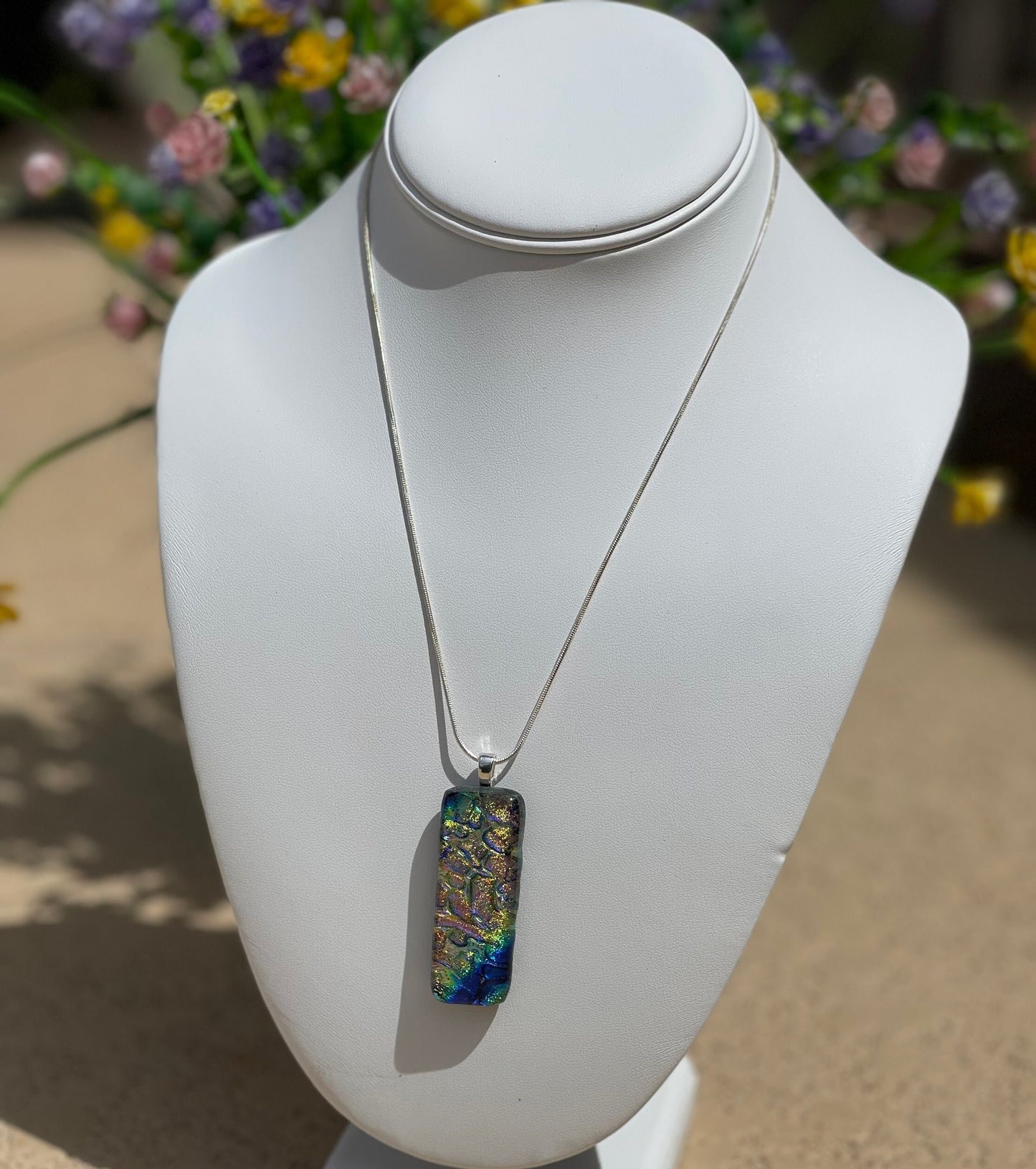 Dazzling Multi-Colored Dichroic Glass Pendant - Handmade