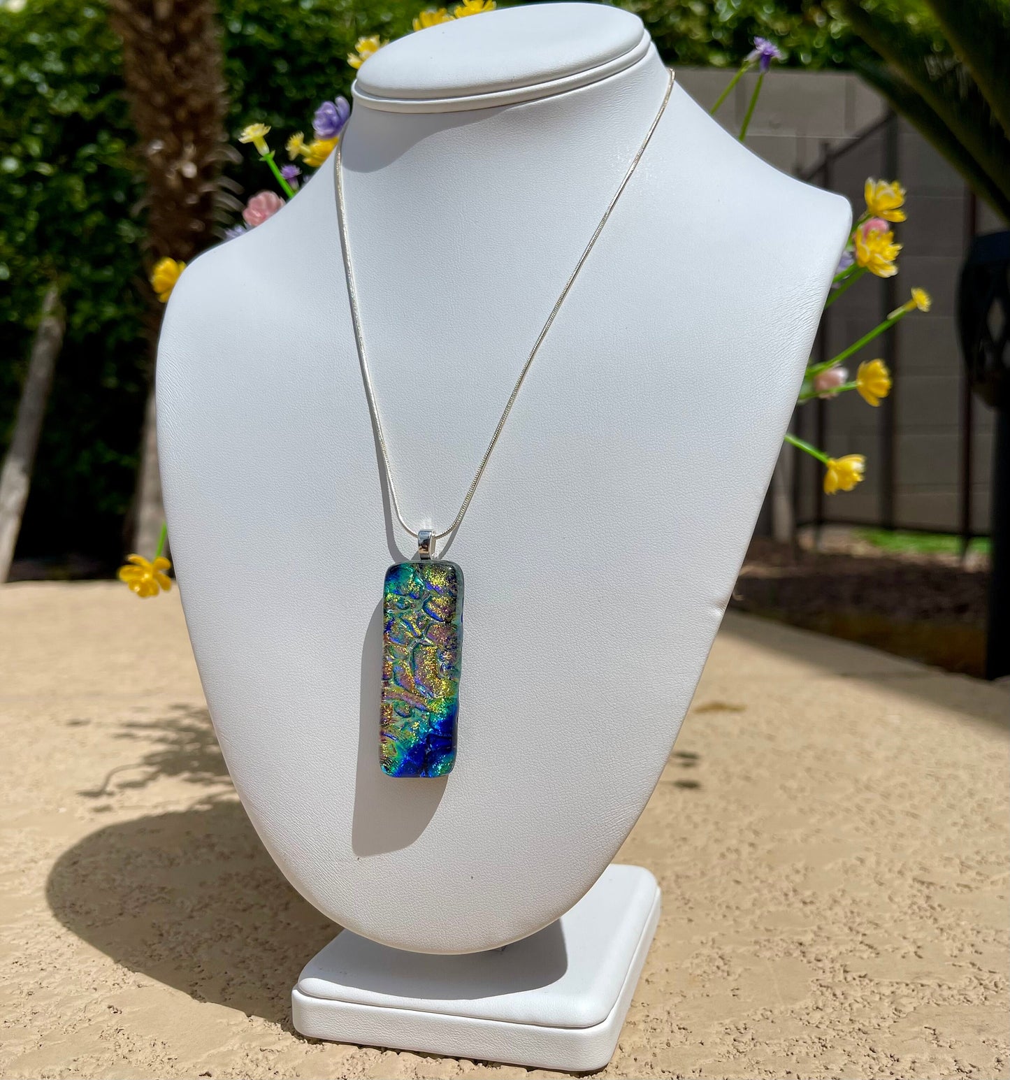 Dazzling Multi-Colored Dichroic Glass Pendant - Handmade