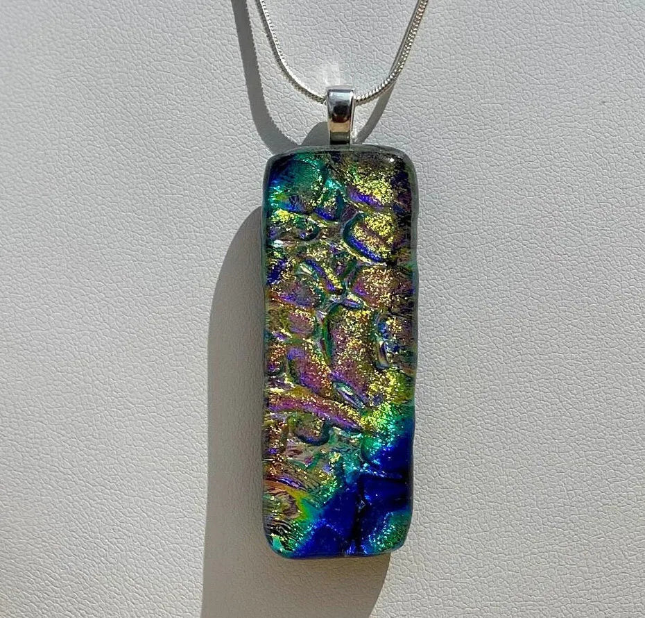 Dazzling Multi-Colored Dichroic Glass Pendant - Handmade