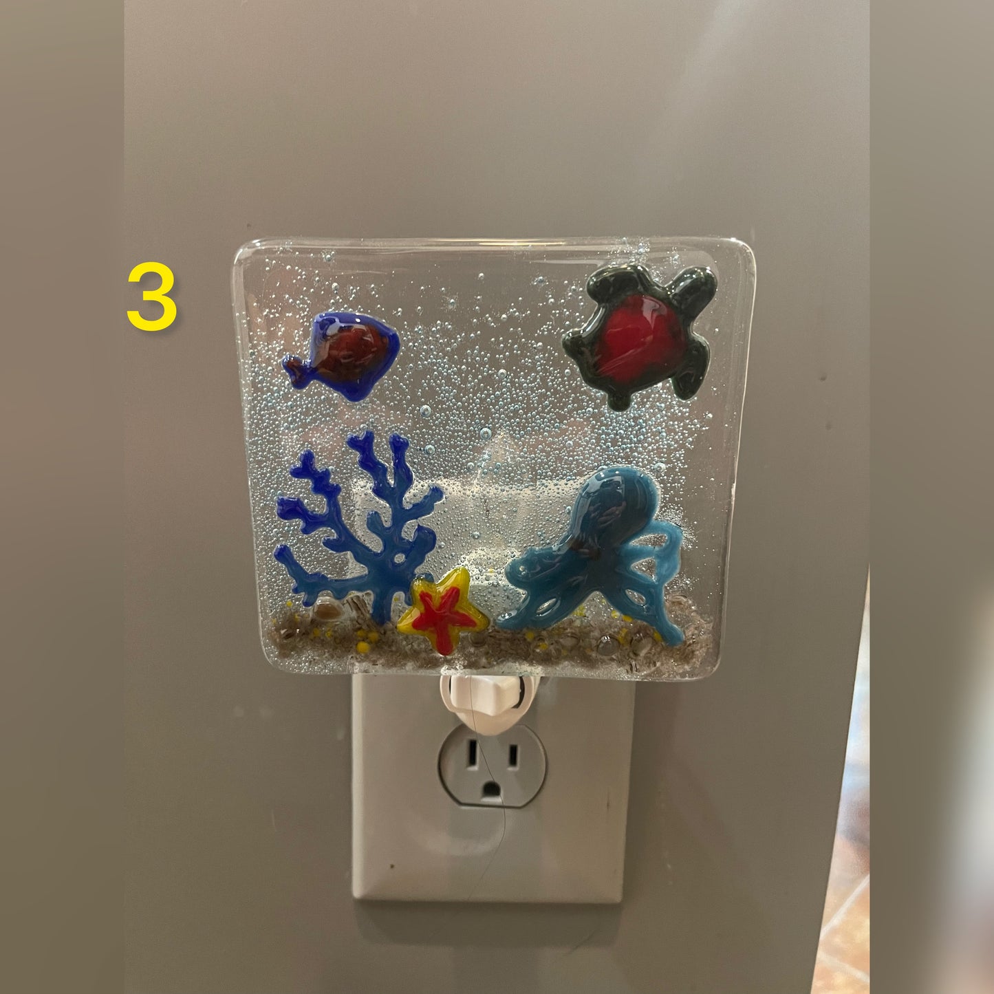 Under the Sea with Fish and Octopus Fused Glass Night Light - Handmade