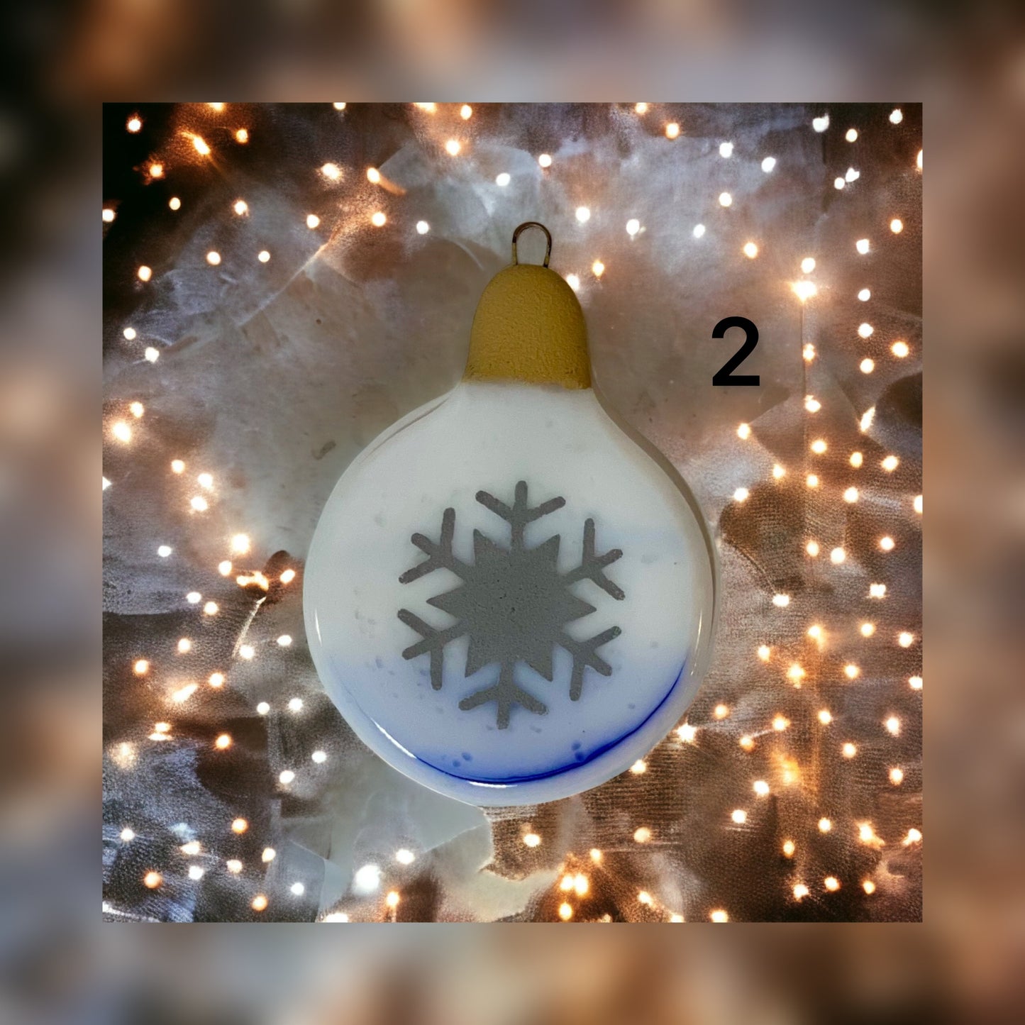 Round Fused Glass Holiday Tree Ornament with Snowflake - Handmade