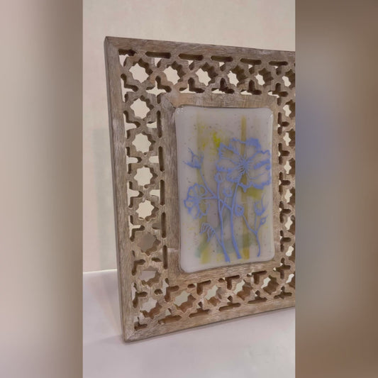 Floral Picture on Watercolor Background Glass Picture - Handmade, Boho Floral Glass Watercolor Picture