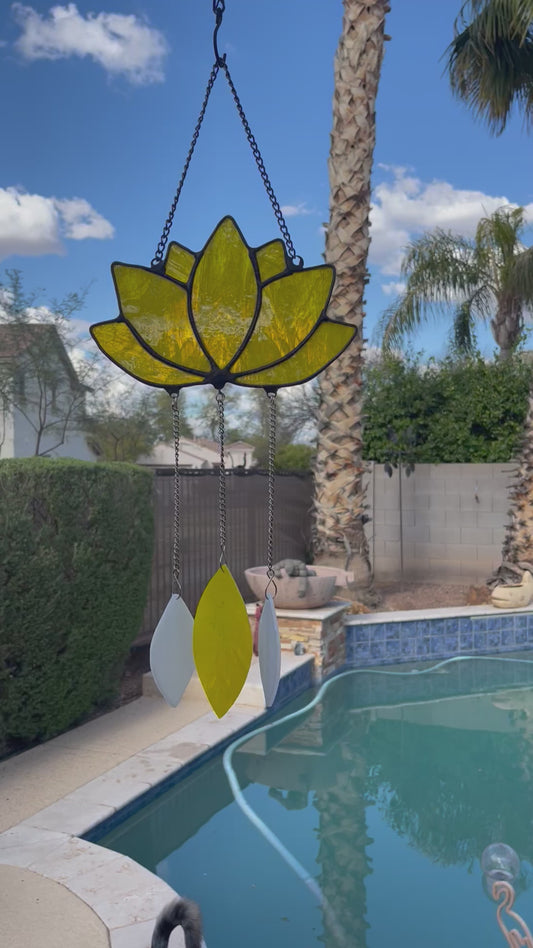 Shimmering Yellow Lotus Flower Wind Chime - Handmade, Outdoor Garden, Outdoor Wind Chime, Outdoor Gift, Spring Gift, Flower Outdoor